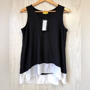 Liz Lange Black Sleeveless Layered Hem Tank Top – Size Petite Medium (PM)